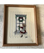 Vintage Hand Cross Stitch Girl Hanging Stocking Wood Frame 10.5 X 8.5 - $29.03