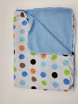 Baby Boom Polka Dot White Baby Blanket Blue Sherpa Blue Brown Orange Green B350 - £23.58 GBP