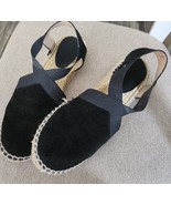 Women&#39;s Black Suede Espadrille 9M Sandals Slip On Ankle Strap Made In Spain - £13.79 GBP