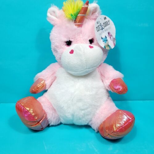 KellyToy Pink Unicorn Rainbow Shiny Feet Horn Glitter Eyes Stuffed Animal 11" - $17.81