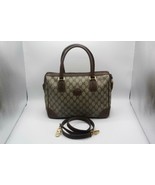 Vintage GUCCI Beige GG Canvas Brown Leather Satchel Shoulder Bag - $10,139.09 MXN