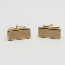 Vintage Brushed Gold Tone Rectangle Cuff Links Pair  - £11.67 GBP