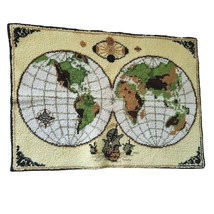 Vintage Globe World Shag Latch Hook Tapestry Rug Wall Hanging - $77.59