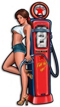 Pump Girl with Star Gasoline Pumping Pin Up Metal Sign - £39.50 GBP