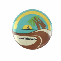 Vintage 1970s California Pinback Button Ocean Sailboat Sailing Palm Tree... - $18.22 CAD