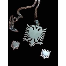 Albania stainless steel eagle/flag necklace and earring set - £41.15 GBP
