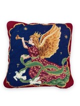 Vtg Christmas Angel Wool Needlepoint Pillow Doves 13” Square Red Velvet Backing - £21.10 GBP