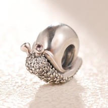 2018 Spring 925 Sterling Silver Sparkling Snail Charm With Clear / Pink Cz - £13.60 GBP