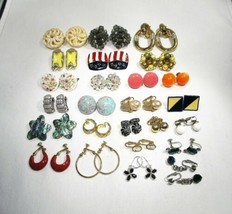 Lot 25 Pair Vintage Clip Earrings Costume Jewelry C2883 - £41.00 GBP