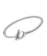 PANDORA Jewelry Heart Snake Chain T-bar Bracelet in Sterling - £215.79 GBP