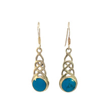 Vintage Sterling Silver 925 JC Celtic Knot Turquoise Stone Drop Hook Ear... - $34.65