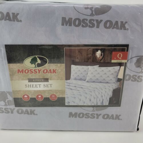 Mossy Oak Logo Queen Bed 4 Pc Sheet Set Light Purple Hunting Lodge Cabin Soft - £30.53 GBP