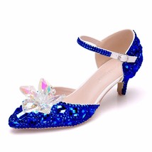 Crystal Queen 5CM Pointed Toe Bride Wedding Shoes Cinderella Prom Pumps Ankle St - £65.47 GBP