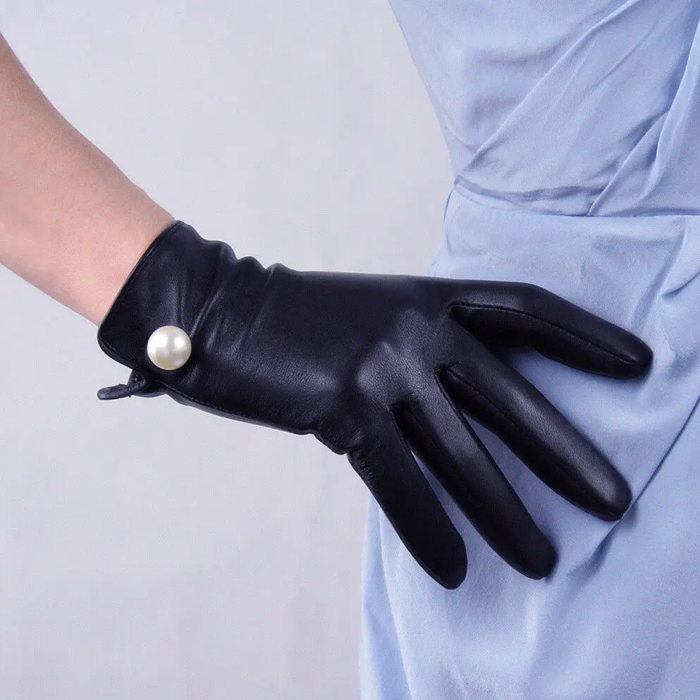 Tech gloves big pearl real leather black genuine lambskin sheepskin touchscreen lldllnt thumb200