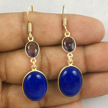 925 Sterling Silver Chalcedony &amp; Amethyst Gold/Rose Gold  Plated Earrings Gift - £20.14 GBP+