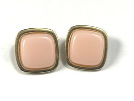 Vintage TRIFARI Gold Tone Pink Square Cabochon Earrings - £15.78 GBP
