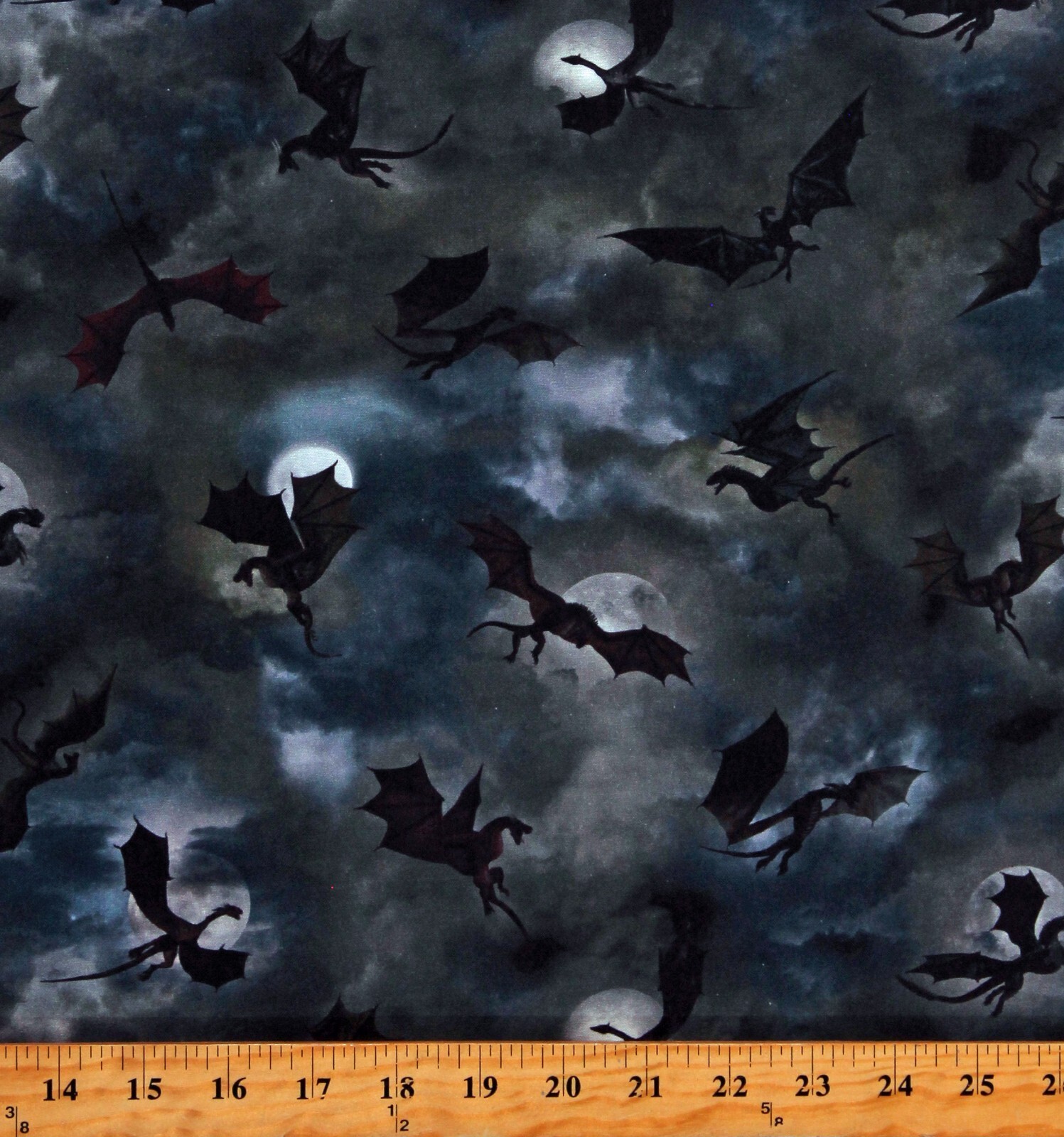 Cotton Dragons Silhouettes &amp; Moons Dragon&#39;s Lair Fabric Print by Yard D3... - $14.95