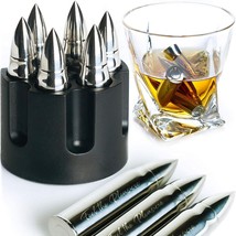 Whiskey Stones Xl 6 Pcs Laser Engraved Stainless Steel W Revolver Barrel Base - £17.16 GBP