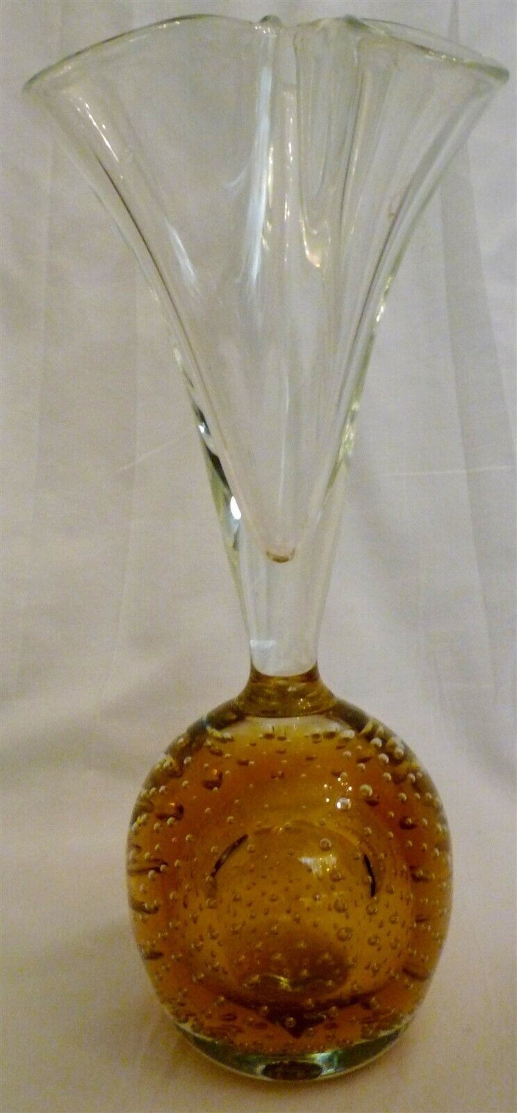 BEAUTIFUL VINTAGE MURANO AMBER CONTROL BUBBLE BASE GLASS CLEAR TREE BUD ... - $38.00