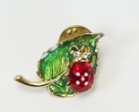 Ladybug Pin Jewelry Green Enamel Leaf Rhinestone .8&quot; W x 1.25&quot; H Spring ... - $9.79