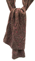 Coldwater Creek Open Knit Medallion Pattern Acrylic Wool Brown Scarf Pink Flecks - £13.75 GBP