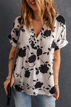 Women&#39;s Floral Printed Short Sleeve Blouse - £20.34 GBP