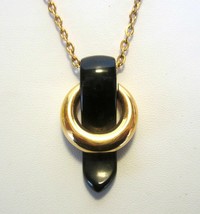 Crown Trifari Pendant Necklace Gold and Jet Black Lucite Plastic MCM 196... - $54.95