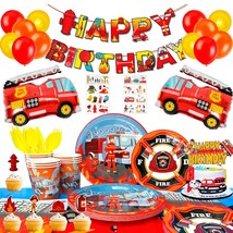 Fire Truck Birthday Party Supplies,155Pcs Fire Truck Birthday Party Decorations  - $42.99