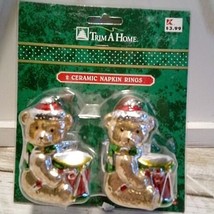 Vtg Christmas K-Mart Trim A Home Ceramic Bears w/Drums napkin Holder Rings - £5.94 GBP