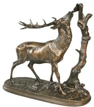 Sculpture Statue Elk Nibbling Tree Rustic Hand Painted OK Casting Made in USA - £326.93 GBP