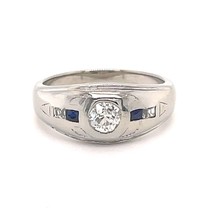 3/4 Ct Diamond 1/4 Ct Sapphire Ring Real Solid 18 K White Gold 8.9 G Size 9 - £1,958.42 GBP