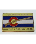Vtg Colorado State Muzzle Loading Assn Gun Rifle Flag Enamel Pin Screw B... - $366.07 MXN
