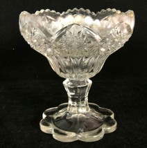EAPG Cut Glass 5&quot; Compote Gilded Teeth Hobstar Zipper Flower Shaped Base Gilded - £11.15 GBP