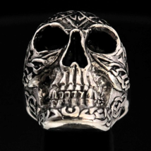 Sterling silver Skull ring Grinning Tattoo Skull crossed bones high polished and - £87.00 GBP