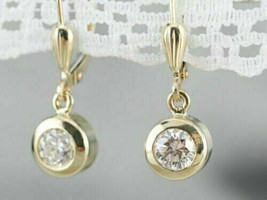2Ct Round Cubiczirconia Bezel Drop/Dangle Earrings 14K Yellow Gold Plated-Silver - £83.92 GBP