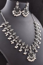 Black Fancy Stone Choker Women Necklace Earring Bollywood Stylish Fantastic Set - $18.76