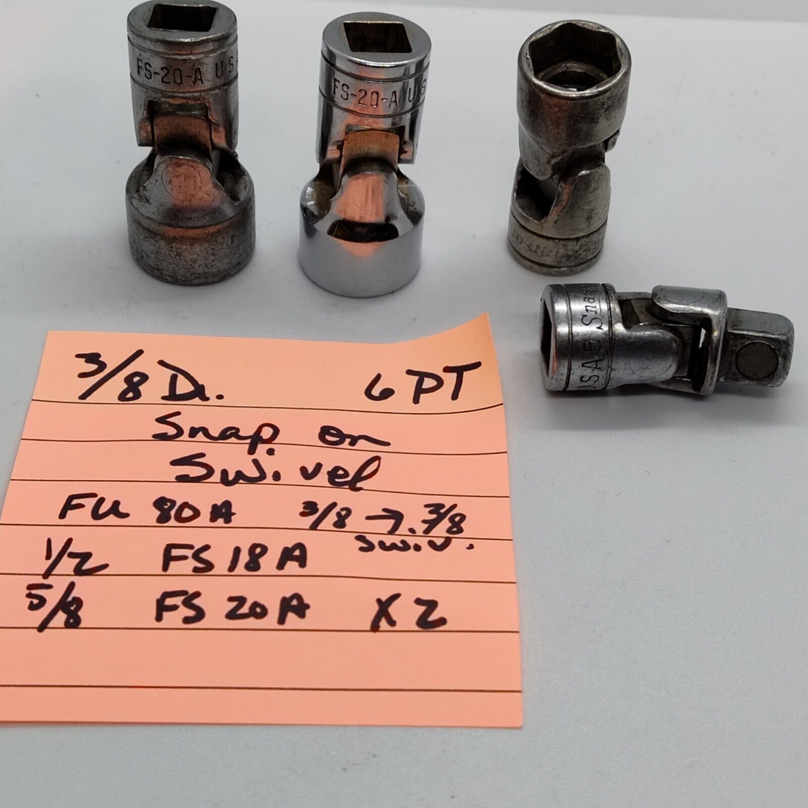 Snap On FU 80A 3/8 Dr 1/2” &amp; 5/8&quot; 6 Point Flex Swivel Socket USA FS18-A ... - $69.98