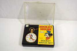 Bradley Time Walt Disney Mickey Mouse Pocket Watch Set Train Gold Chain Vintage - £116.00 GBP