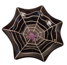 Halloween Candy Dish Hausen Ware Black Ceramic Web Purple Spider 7&quot; Cute... - £10.96 GBP