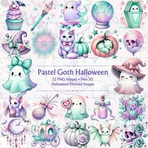 Pastel Goth Halloween Clipart Bundle: Ghosts, Pumpkins, Bats (Digital Do... - $2.46 CAD