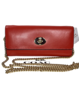 Coach F53890 Leather Turnlock Slim Chain Wallet in Carmine (red) NWT - $97.02