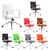 Padded Desk Office Mid Back Chair Rolling Casters Mid-Century Modern - 8 Colors - £159.83 GBP+