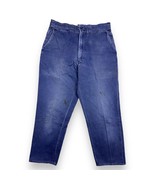 Vintage 50s Chino Twill Workwear Pants Blue Selvedge Slacks Actual 30x26... - £98.60 GBP