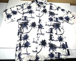 Nautica Hawaiian Shirt Mens XL Silk Blend Blue Short Sleeve Button Up Palm Trees - £17.86 GBP