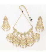 Women&#39;s Kundan and Pearl Studded Layered Bridal Set 1 Necklace 1 Pair of... - £35.02 GBP