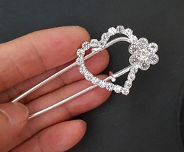 2 pcs Heart Clear White Rhinestone Safety Pins /Brooch 2-3/4&quot; / 7cm Length B276  - £8.83 GBP