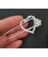 2 pcs Heart Clear White Rhinestone Safety Pins /Brooch 2-3/4" / 7cm Length B276  - $10.99