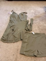 Halara Cloudful™ Air Ruffle Hem Mini Cool Touch Casual Dress Shorts Army... - £28.98 GBP