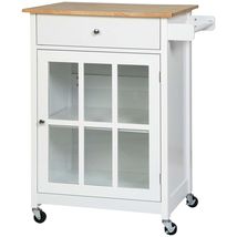 HOMCOM White Rolling Kitchen Island Cart w/ Drawer &amp; Glass Cabinet - $179.99