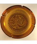 Vintage MCM Amber Sunburst Glass 10.5&quot; Cigar Cigarette Ashtray Heavy - £15.26 GBP